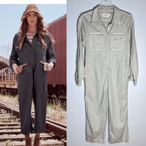 THE GREAT. Gray Button-Front Utility Jumpsuit
